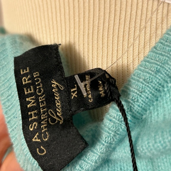 NWT! Charter Club Cashmere Crew Neck Sweater Aqua Size XL - Picture 6 of 7
